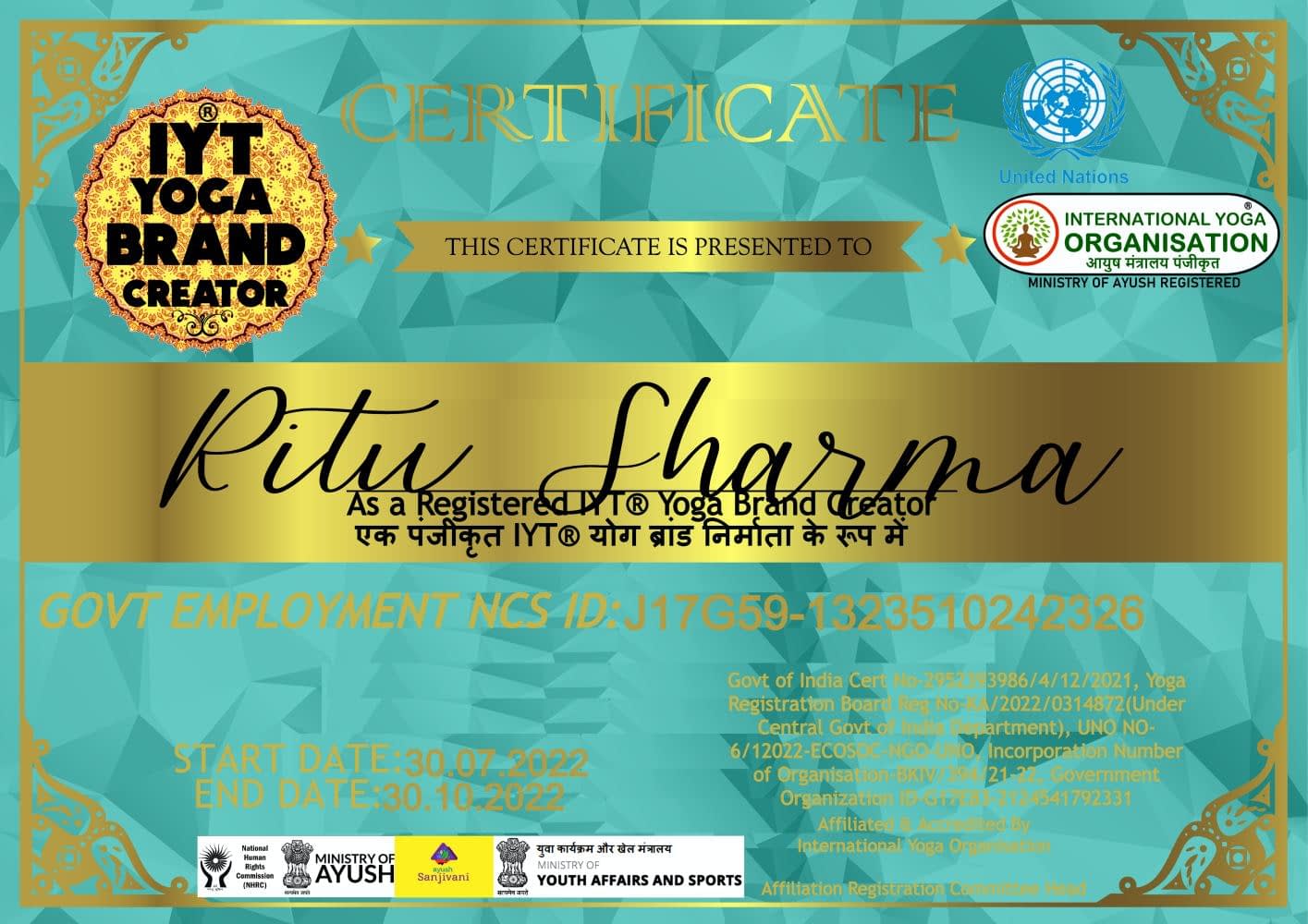 Ritu SharmaIYT® Yoga Brand Creator International Yoga Organisation®